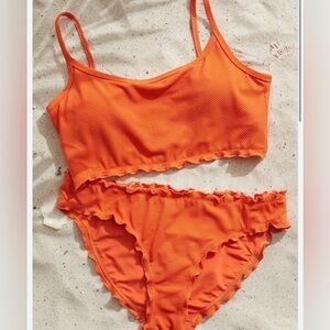 Orange Bikini Set with Ruffle Hems